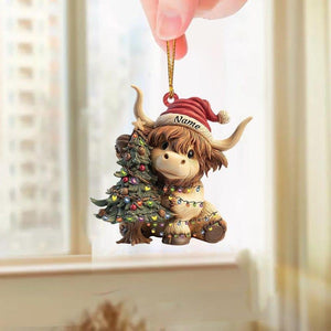 Personalized Highland Cow Christmas Ornament, Highland Cow Ornament Hanging, Funny Cattle Ornament, Highland Cow Lovers Gift