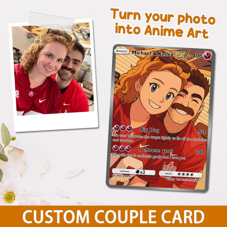 Personalized PKM Couple Card, Custom Photo Anime Wedding Card, Anniversary Gift, Gift for Him, Gift for Her, Custom Card Anniversary