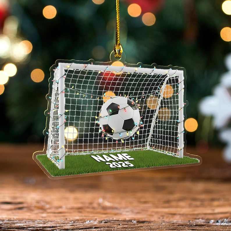 Custom Name Soccer 2025 Ornament, 2D Football Gold Ornament, Christmas Sports 2D flat Gift, Acrylic/Wooden Sport Ornament