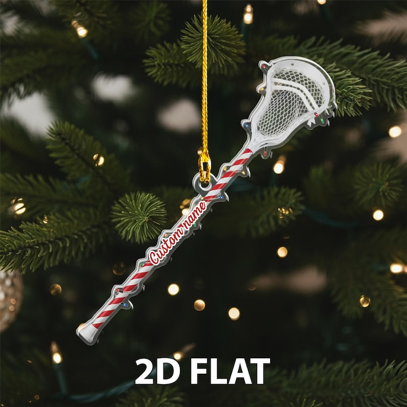 Personalized Lacrosse Stick Ornament, Lacrosse 2D Flat Ornament, Custom Name Sports Christmas Decor, Gift for Lacrosse Player or Coach