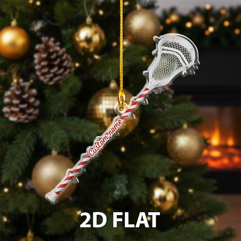 Personalized Lacrosse Stick Ornament, Lacrosse 2D Flat Ornament, Custom Name Sports Christmas Decor, Gift for Lacrosse Player or Coach