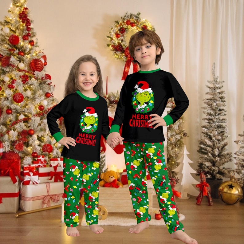 Grinch Family Matching Christmas Pajamas Set, Holiday Sleepwear for Kids & Adults, Funny Xmas PJs, , Grinch PJs, Matching Holiday PJs