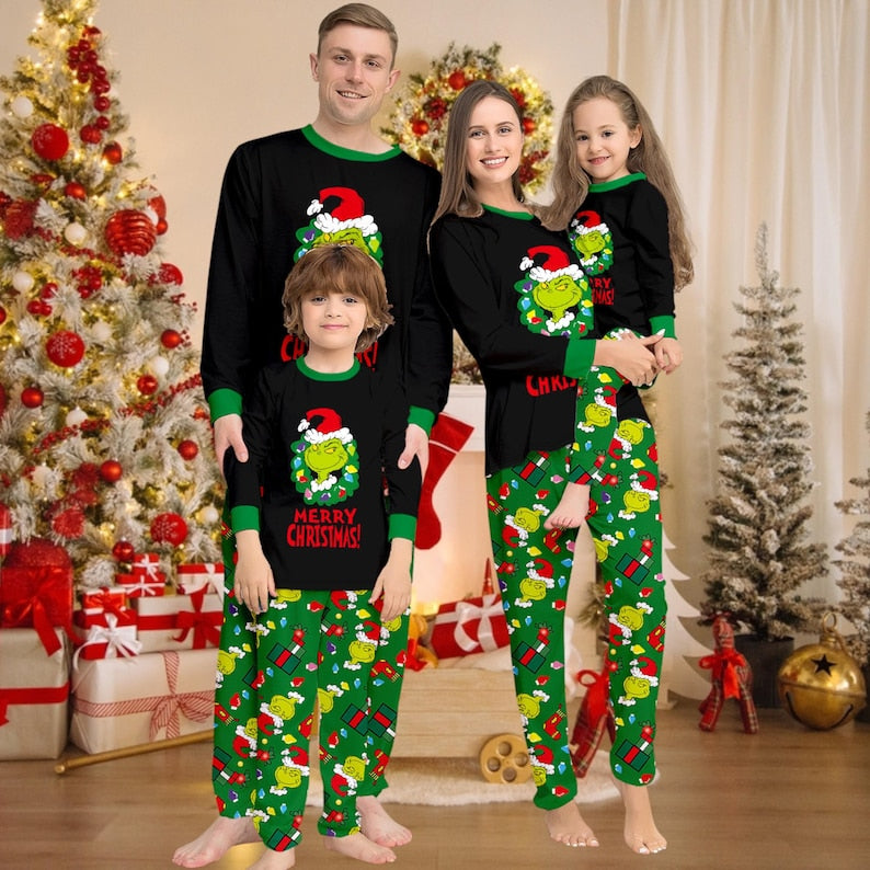 Grinch Family Matching Christmas Pajamas Set, Holiday Sleepwear for Kids & Adults, Funny Xmas PJs, , Grinch PJs, Matching Holiday PJs