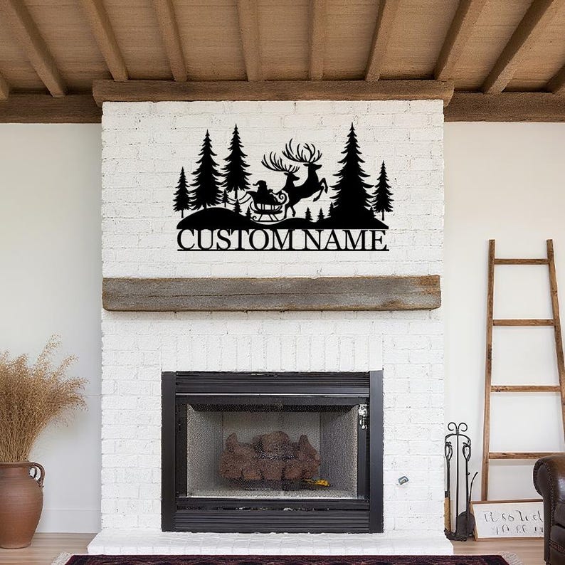 Personalized Santa Sleigh Metal Wall Art: Christmas Deer Sign