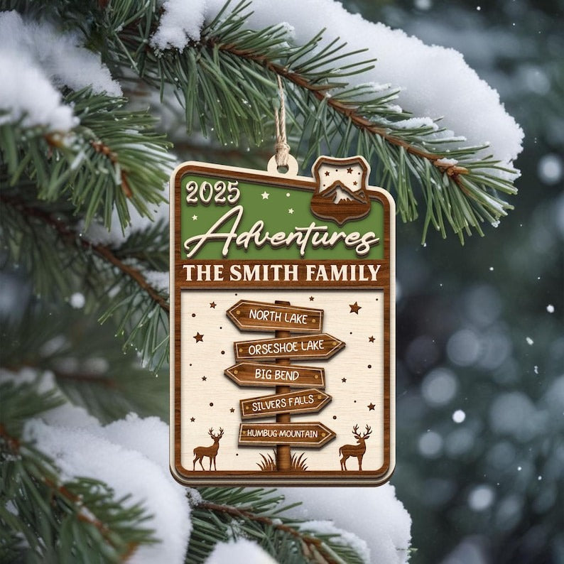 Traveling Gift, Personalized Adventure Ornament, National Park Sign Travel Ornament, Travel Christmas Keepsake, Camping National Forest Gift