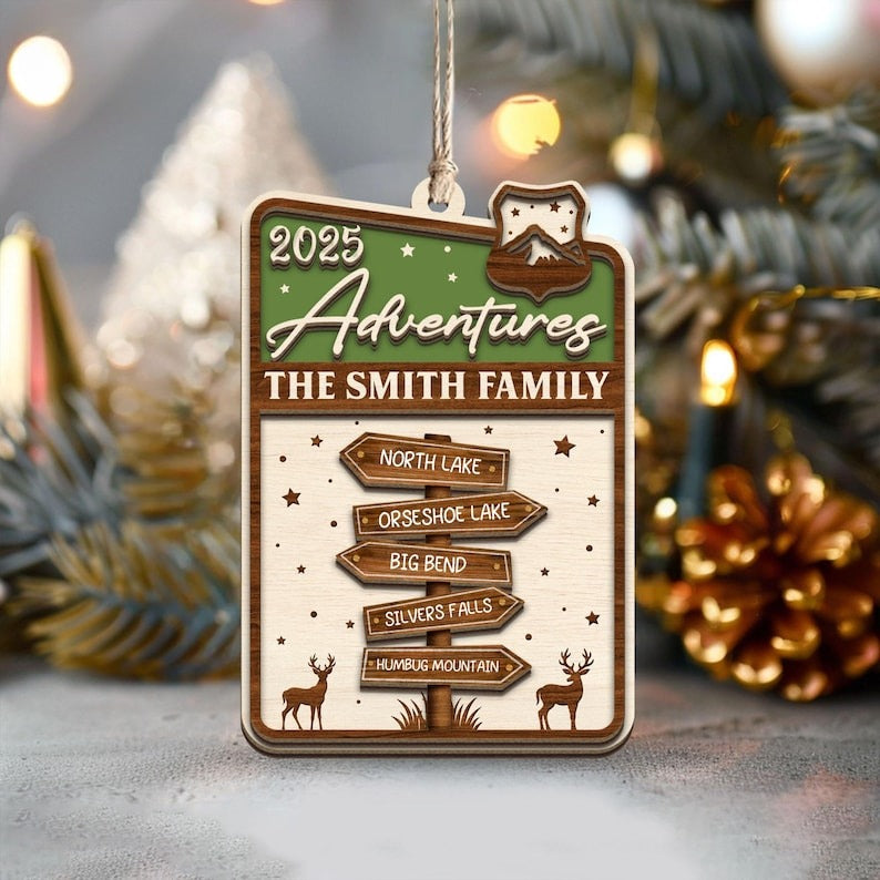 Traveling Gift, Personalized Adventure Ornament, National Park Sign Travel Ornament, Travel Christmas Keepsake, Camping National Forest Gift