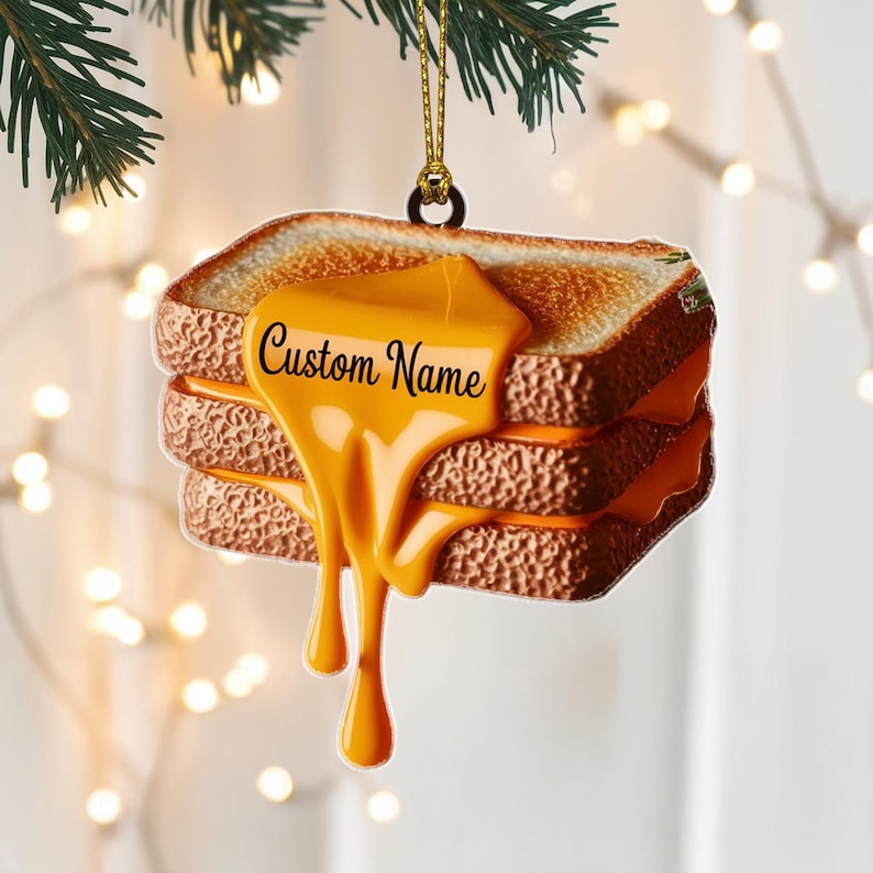 Custom Grilled Cheese Sandwich Christmas Ornament, Tree Hanging Decor, Flat 2D Acrylic, Personalized Food Lover Gift for Him Holiday 2025