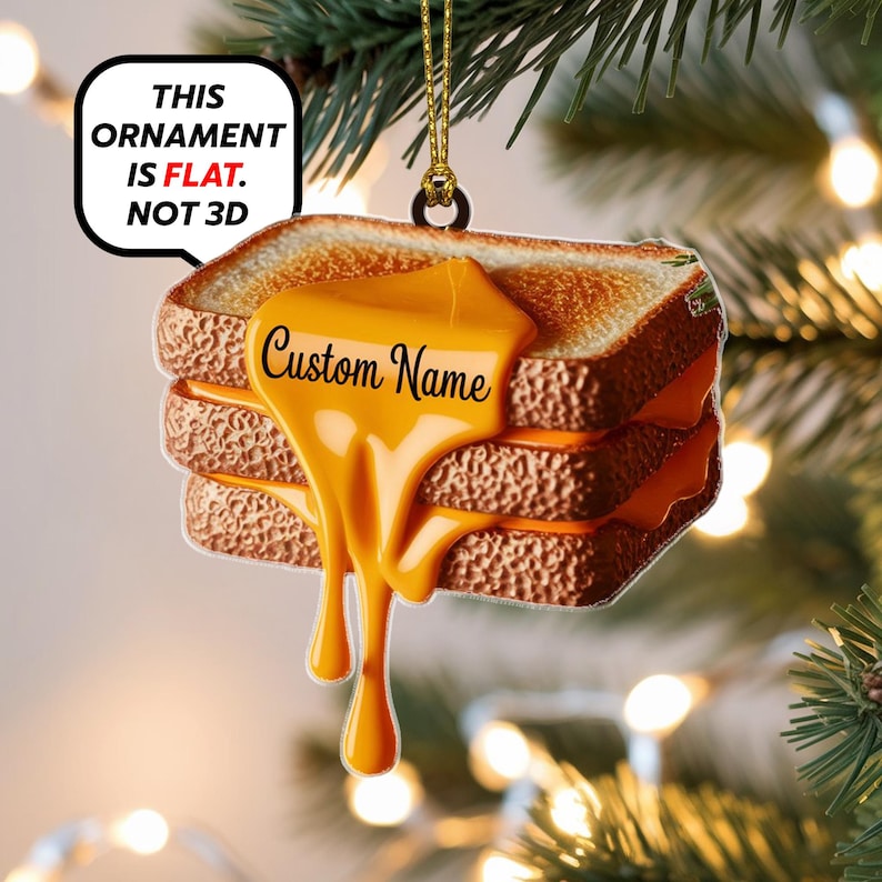 Custom Grilled Cheese Sandwich Christmas Ornament, Tree Hanging Decor, Flat 2D Acrylic, Personalized Food Lover Gift for Him Holiday 2025