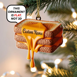 Custom Grilled Cheese Sandwich Christmas Ornament, Tree Hanging Decor, Flat 2D Acrylic, Personalized Food Lover Gift for Him Holiday 2025