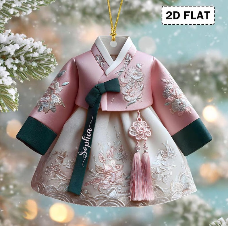 Personalized Korean Hanbok Ornament 2D Flat, Custom Name Acrylic Christmas Decor, Traditional Asian Cultural Gift Keepsake 2025