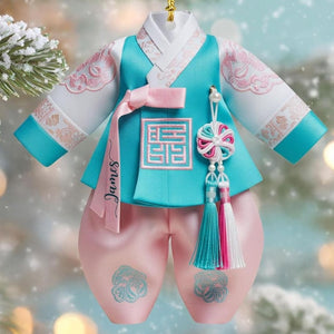 Personalized Korean Hanbok Ornament 2D Flat, Custom Name Acrylic Christmas Decor, Traditional Asian Cultural Gift Keepsake 2025
