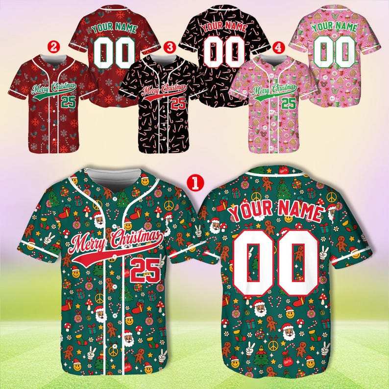 Personalized Christmas Baseball Jersey Adult Kid Youth, Custom Name Number Holiday Jersey, Xmas Gift Team Uniform Merry Christmas Shirt