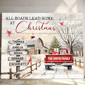 Personalized Family Christmas Canvas Wall Art, At Christmas All Roads Lead Home Wall Art, Christmas Sign Vintage Metal Tin