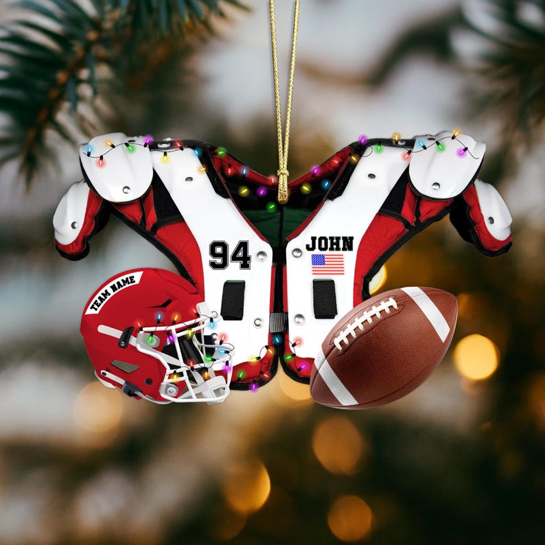 Personalized Football Ornament 2025: Acrylic Shoulder Pad & Helmet
