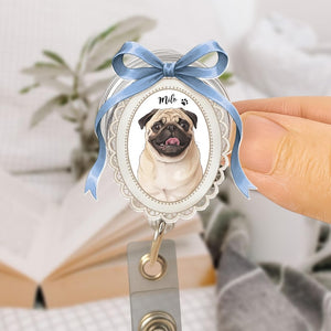 Custom Pet Photo Badge Reel, Personalized Oval Frame Pet ID Holder, Dog Cat Lover Gift, Nurse Vet Badge Accessory, Pet Lover Gift