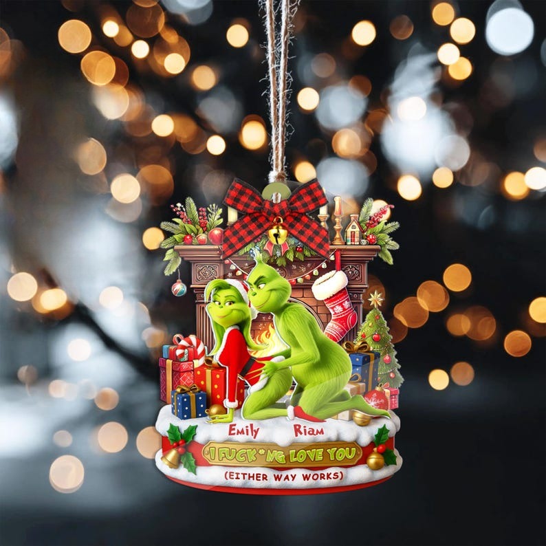 Personalized Green Monster Couple Christmas, I Fcking Love You - Either Way Works Holiday Tree Decoration, Flat 2D 2 Layer Acrylic Ornament