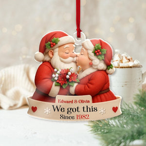 Santa Couple Love Growing Old Together Custom Acrylic Ornament, Anniversary Wedding, Christmas Gift For Husband Wife Boyfriend Girlfriend