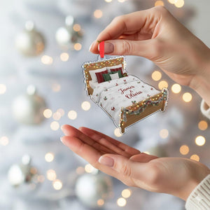 Personalized Bed Ornament with Names, Christmas Tree Decoration with Lights and Holiday Bedding