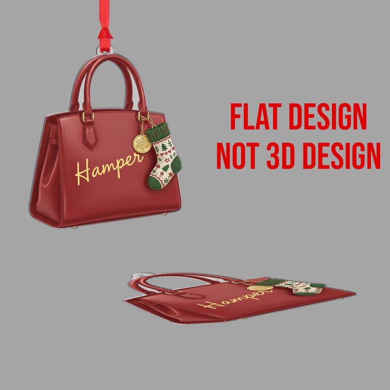 Personalized Handbag Ornament, Custom Name Christmas Tree Decoration with Red Purse and Stocking