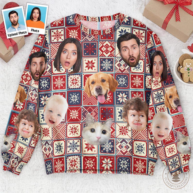 Personalized Pet Family Ugly Sweater, Custom Photo Christmas Knit Shirt for Holiday Gift, Pet Lover s Christmas Sweater