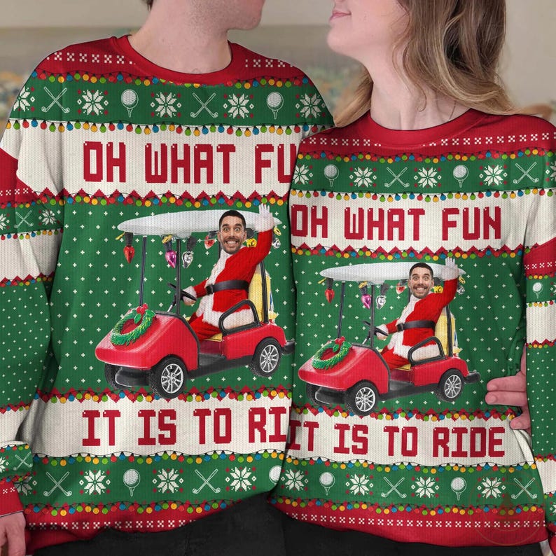 Personalized Ugly Sweater, Custom Golf Photo Christmas Knit Shirt for Teams, Holiday Gift for Golfers