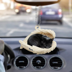 Personalized Black Cat Sleeping Angel Wings Ornament, Black Cat Christmas Ornament Gift, Car Ornament, Gift For Pet Lovers