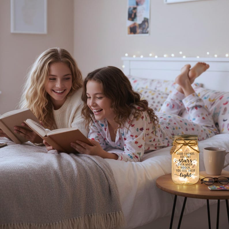 Friendship Jar Night Light: Starlit Mason Jar Gift for Her