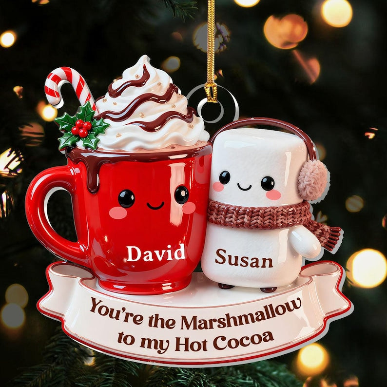 Personalized Love Brews Like Hot Cocoa Ornament, Custom You are The Marshmallow to My Hot Cocoa Ornament, Home Decor Gift For Couple