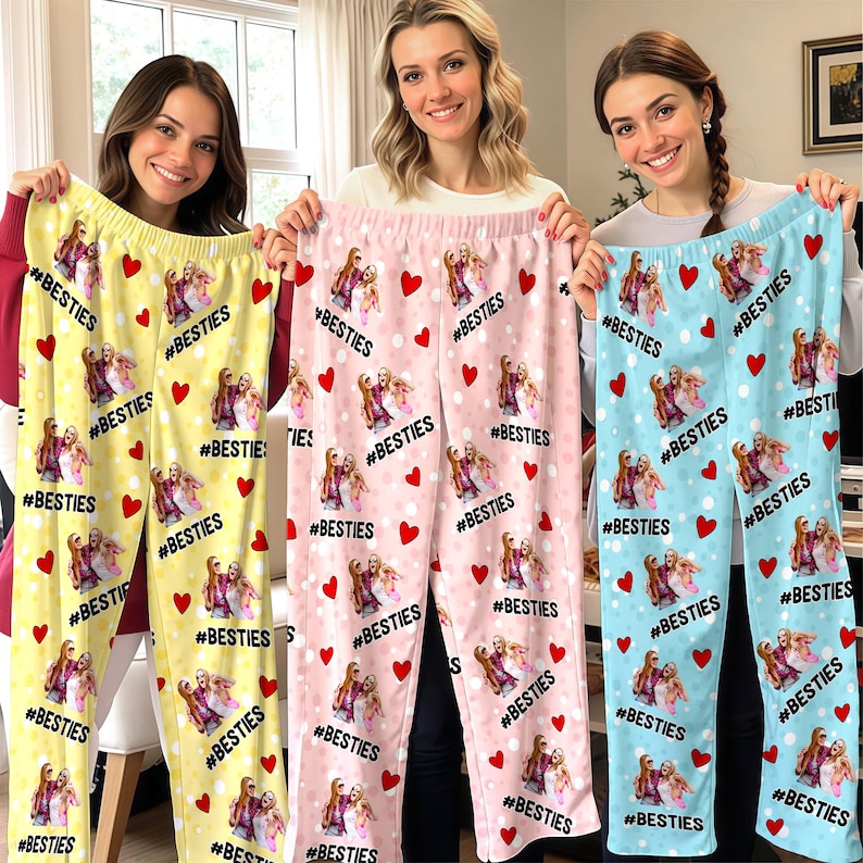 Custom Photo Besties Pajama Pants: Personalized BFF Matching PJs