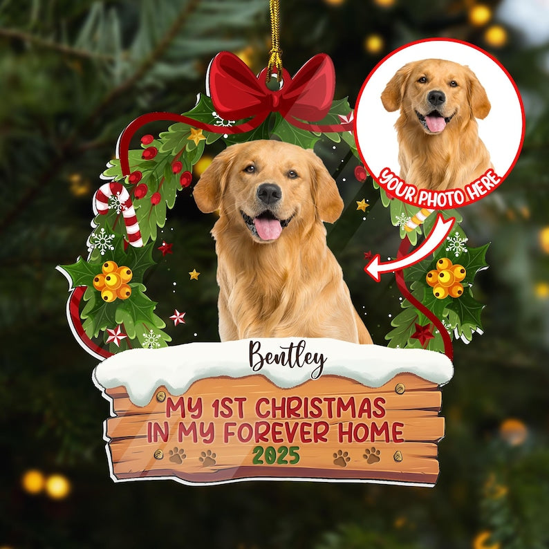 Personalized Puppys First Christmas Ornament 2025, Custom Dog Photo Ornament, Dog Lover Christmas Gift, First Christmas New Dog Ornament