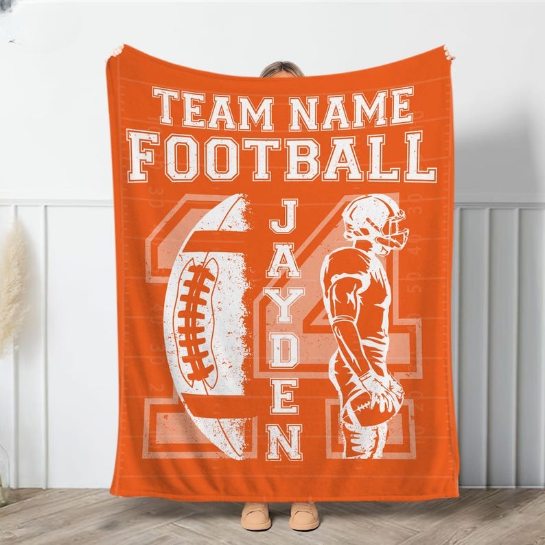 Personalized Football Blanket: Custom Name and Number, Sports Team Gift