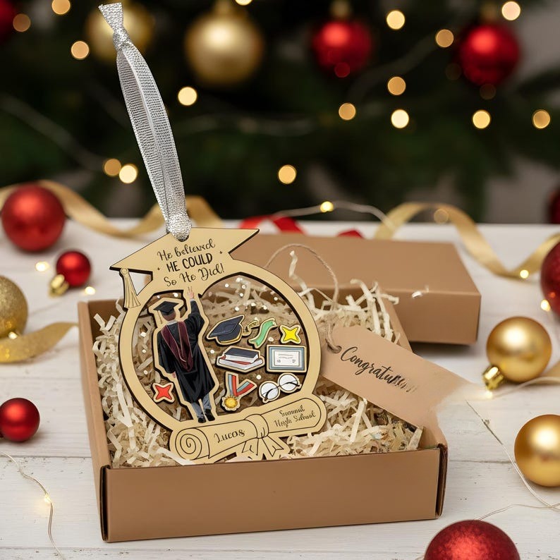 High School Grad Ornament, Personalized Senior 2025 Gift, College Graduation Keepsake, Name Custom Christmas Tree Decor, Class of 2025