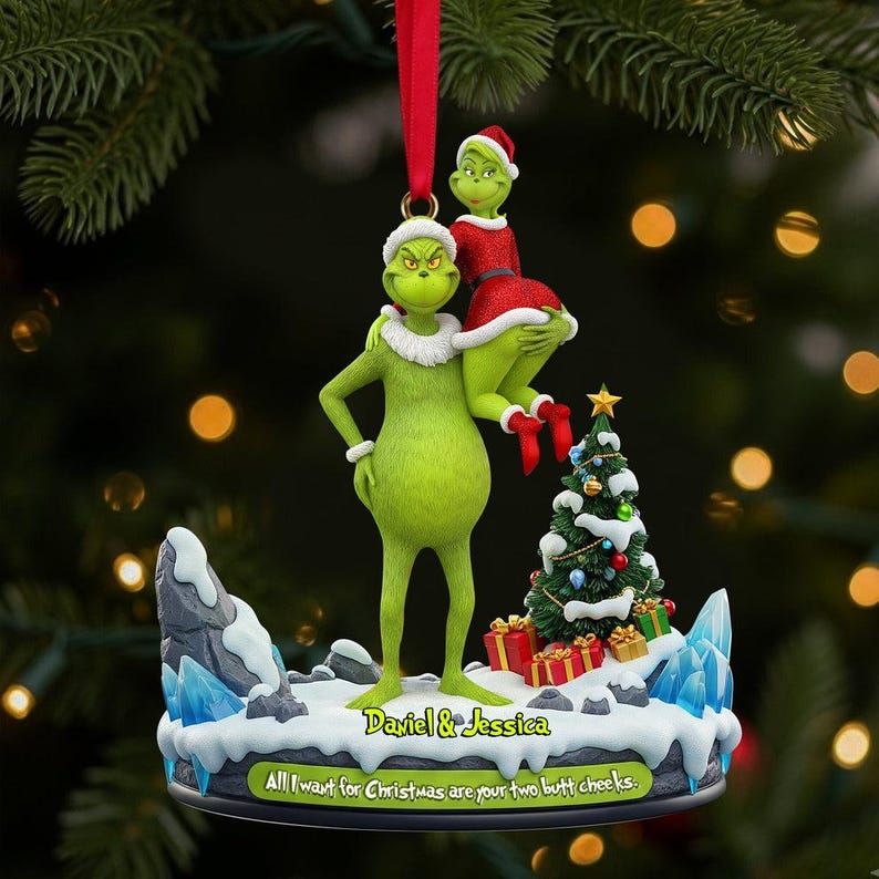 Funny Green Monster Acrylic Christmas Ornament: Personalized Romantic Gift