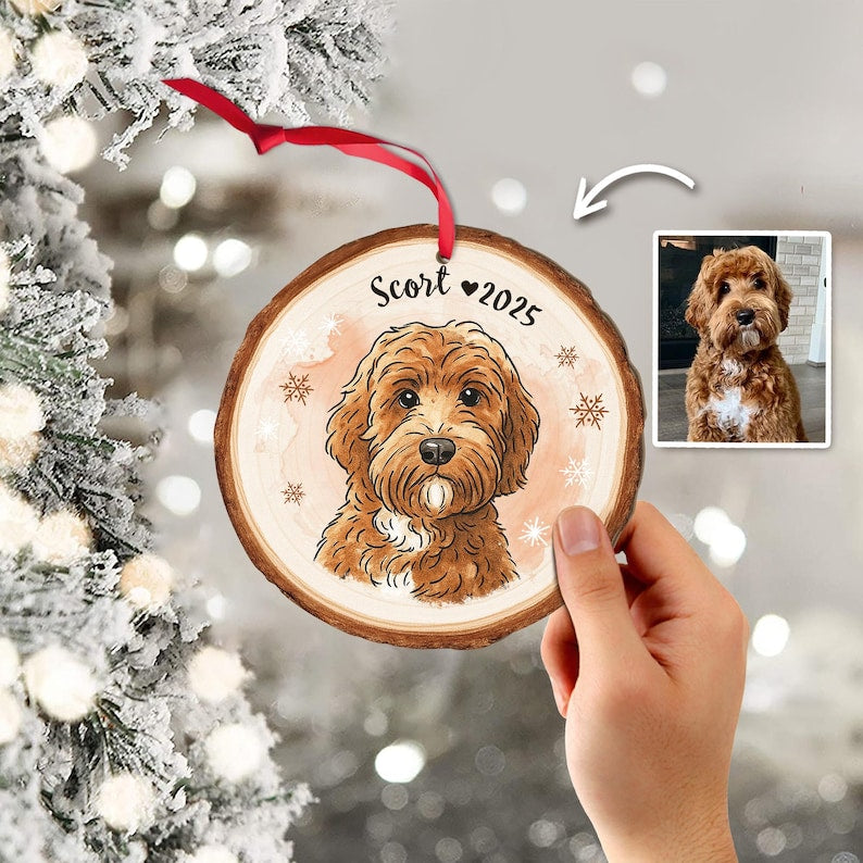 Personalized Dog Portrait From Photo Ornament, Dog Christmas Ornament, Cat Lover Gift, Pet Memorial Gift, Pet Sympathy Gift, Christmas Decor