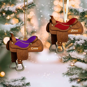 Personalized Horse Saddle Ornament, Rustic Western Christmas Decor, Cowboy Saddle Gift, Custom Name Tree Ornament