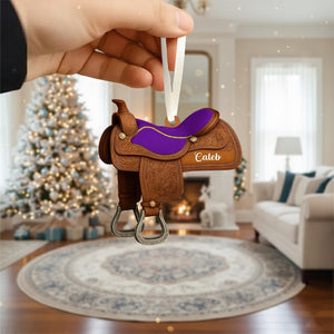 Personalized Horse Saddle Ornament, Rustic Western Christmas Decor, Cowboy Saddle Gift, Custom Name Tree Ornament