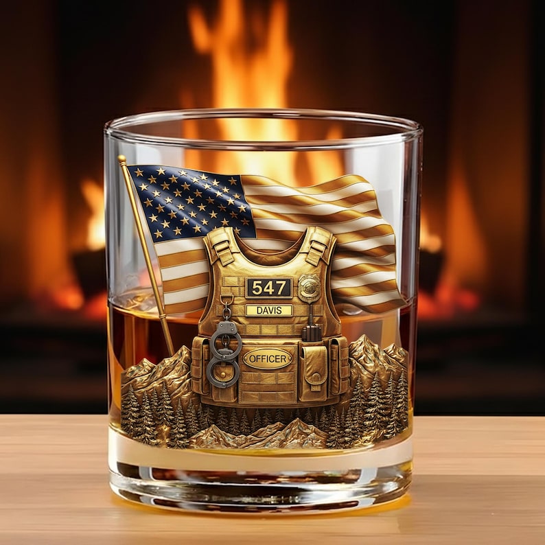 Custom Police Officer Whiskey Glass: Law Enforcement Gift