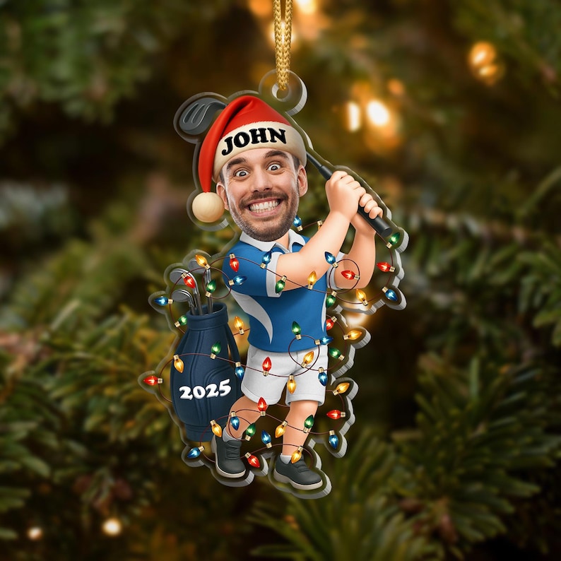 Personalized Golfer Ornament: Custom Face Christmas Keepsake