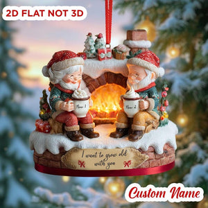 Personalized Flat Fireplace Ornament, Cute Elderly Couple Names, 2D Grow Old Together Christmas Gift For Husband Wife