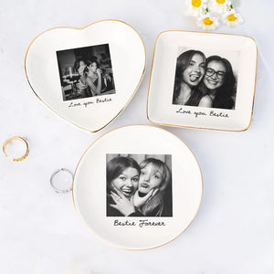 Personalized Bestie Photo Jewelry Dish: Ceramic Trinket Tray for Best Friend, Birthday Bestie Gifts