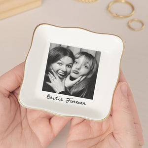 Personalized Bestie Photo Jewelry Dish: Ceramic Trinket Tray for Best Friend, Birthday Bestie Gifts