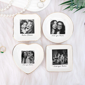 Personalized Bestie Photo Jewelry Dish: Ceramic Trinket Tray for Best Friend, Birthday Bestie Gifts