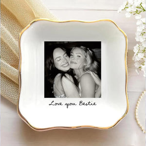 Personalized Bestie Photo Jewelry Dish: Ceramic Trinket Tray for Best Friend, Birthday Bestie Gifts