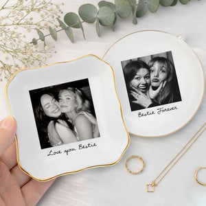 Personalized Bestie Photo Jewelry Dish: Ceramic Trinket Tray for Best Friend, Birthday Bestie Gifts