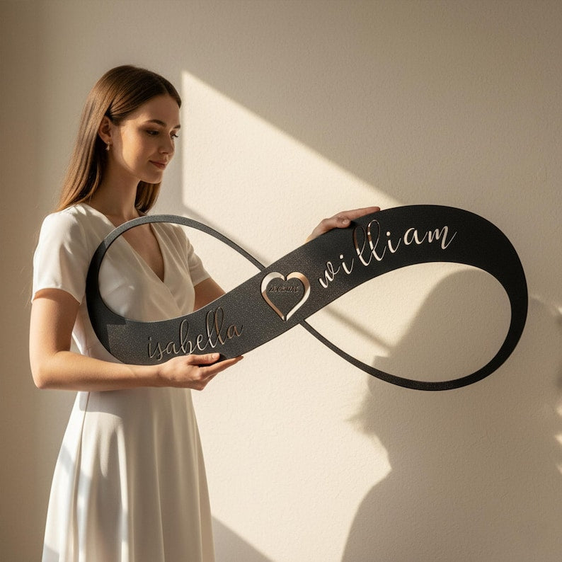 Personalized Infinity Heart Metal Wall Art: Couple Names & Date Valentine's Day Gift For Couple , Housewarming Gift Wedding Gift