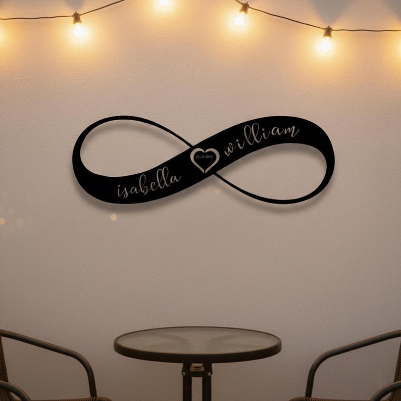Personalized Infinity Heart Metal Wall Art: Couple Names & Date