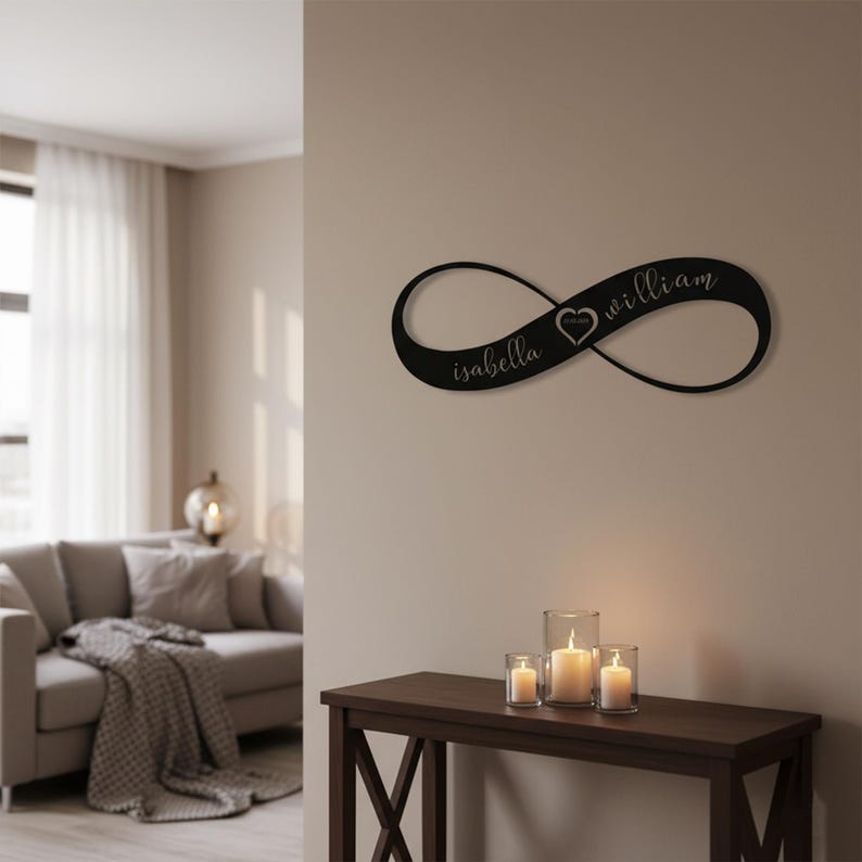 Personalized Infinity Heart Metal Wall Art: Couple Names & Date