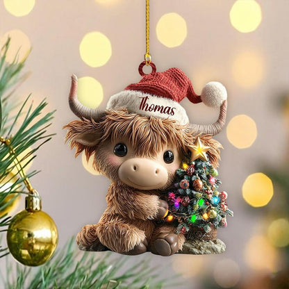 Personalized Highland Cow Christmas Ornament, Highland Cow Ornament Hanging, Funny Cattle Ornament, Highland Cow Lovers Gift
