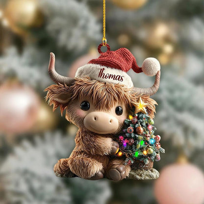 Personalized Highland Cow Christmas Ornament, Highland Cow Ornament Hanging, Funny Cattle Ornament, Highland Cow Lovers Gift
