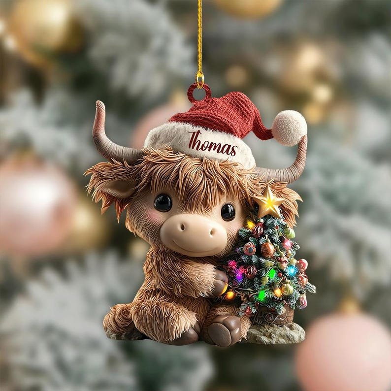 Personalized Highland Cow Christmas Ornament, Highland Cow Ornament Hanging, Funny Cattle Ornament, Highland Cow Lovers Gift